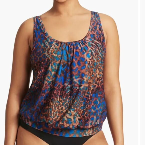 Sea Level Swim Wildside Blouson Tank MultiFit Singlet Leopard Print Size US8 NWT - Picture 6 of 6